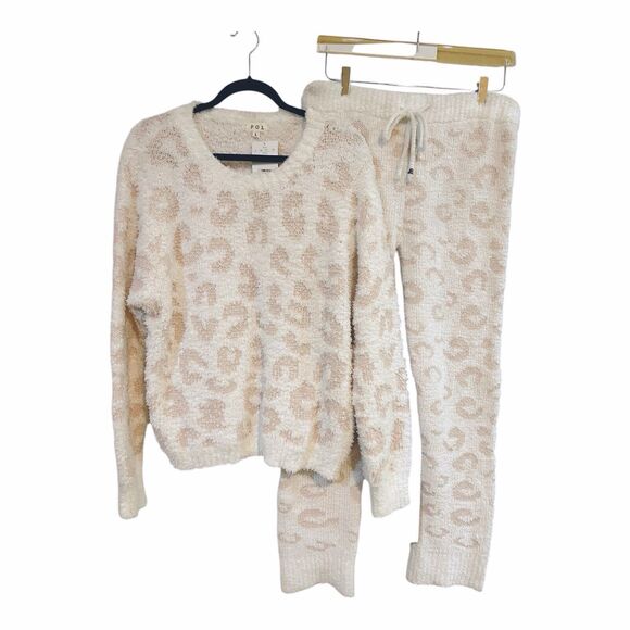 POL Cozy It Up Lounge Set Pink/White Animal Print NWT Sz L Tie Waist - Picture 1 of 9